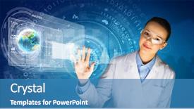  Presentation with image recognition for - Cool new presentation theme with healthcare innovation - image of young woman scientist backdrop and a  colored foreground