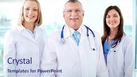  Presentation with three - Slides consisting of healthcare leadership - portrait of three happy therapeutists background and a sky blue colored foreground