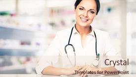  Presentation with doctor - PPT theme featuring healthcare location - positive brunette doctor woman behind background and a lemonade colored foreground