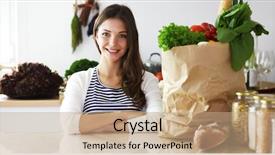  Presentation with grocery bag - Cool new theme with healthcare marketing - young woman holding grocery shopping backdrop and a coral colored foreground