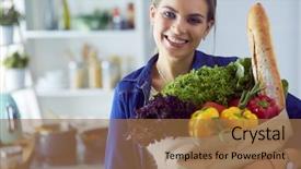  Presentation with grocery bag - Beautiful slide set featuring healthcare marketing - young woman holding grocery shopping backdrop and a coral colored foreground