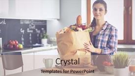  Presentation with grocery bag - Amazing presentation design having healthcare marketing - young woman holding grocery shopping backdrop and a coral colored foreground