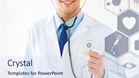  Presentation with medical technology healthcare - Colorful PPT theme enhanced with healthcare medical and future technology concept - male doctor with stethoscope and virtual screen backdrop and a sky blue colored foreground