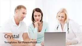  Presentation with medical technology healthcare - Audience pleasing presentation theme consisting of healthcare medical and technology concept - doctor with patients looking at laptop backdrop and a soft green colored foreground