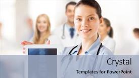  Presentation with medical technology healthcare - Presentation theme featuring fresh and tasty croissant on plate isolated on white background background and a lemonade colored foreground