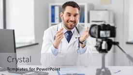  Presentation with healthcare - Cool new PPT theme with healthcare-medicine-and-blogging-concept backdrop and a light gray colored foreground