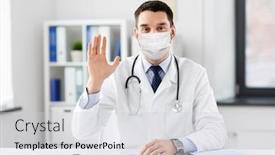  Presentation with hospital mask - Presentation design with healthcare-medicine-and-people-concept background and a light gray colored foreground