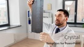  Presentation with spine - PPT theme consisting of healthcare-medicine-and-people-concept background and a coral colored foreground