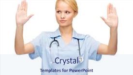  Presentation with nurse technology - Colorful slide deck enhanced with healthcare medicine and technology concept - serious young doctor or nurse working with virtual screen backdrop and a sky blue colored foreground