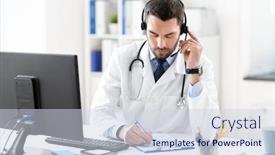  Presentation with healthcare technology - Audience pleasing presentation design consisting of healthcare-medicine-and-technology-concept backdrop and a sky blue colored foreground