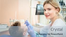  Presentation with child healthcare - Colorful presentation design enhanced with healthcare-medicine-children-s-dentistry backdrop and a light blue colored foreground