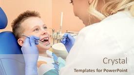  Presentation with dental child - Presentation design with healthcare-medicine-children-s-dentistry background and a sky blue colored foreground