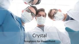  Presentation with group - Slides having healthcare partnership - closeup a group of doctors background and a light blue colored foreground