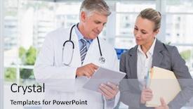  Presentation with partnership - PPT theme having healthcare partnership - confident doctor and pretty businesswoman background and a light blue colored foreground