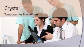  Presentation with practice in hospital - Audience pleasing PPT layouts consisting of healthcare partnership - hospital staff analyzing a case backdrop and a  colored foreground