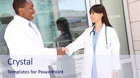  Presentation with design medical hospital - Slide set with healthcare partnership - man and woman medical team background and a sky blue colored foreground