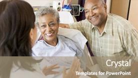  Presentation with nurse informatics - Slides having healthcare patient - nurse talking to senior couple background and a coral colored foreground