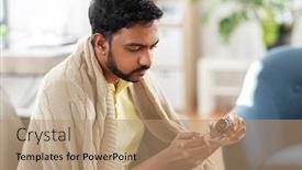  Presentation with medicine syrup - Theme consisting of healthcare-people-and-medicine-concept background and a coral colored foreground