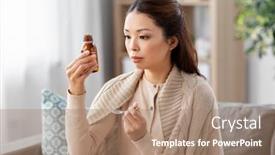  Presentation with medicine syrup - Amazing presentation design having healthcare-people-and-medicine-concept backdrop and a coral colored foreground