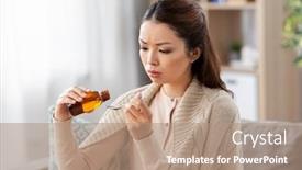  Presentation with medicine syrup - Amazing PPT theme having healthcare-people-and-medicine-concept backdrop and a coral colored foreground