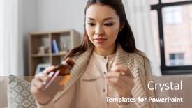  Presentation with medicine syrup - PPT layouts with healthcare-people-and-medicine-concept background and a coral colored foreground