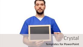  Presentation with male nurse - Amazing PPT theme having healthcare-profession-and-medicine-concept backdrop and a light gray colored foreground