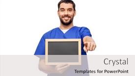  Presentation with male nurse - Amazing slide deck having healthcare-profession-and-medicine-concept backdrop and a light gray colored foreground