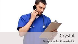  Presentation with clipboard stethoscope - PPT layouts with healthcare-profession-and-medicine-concept background and a light gray colored foreground
