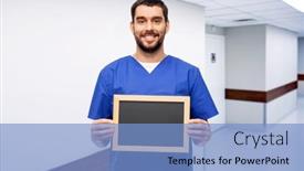  Presentation with male nurse - PPT theme enhanced with healthcare-profession-and-medicine-concept background and a light blue colored foreground