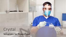  Presentation with blue shield - Cool new PPT theme with healthcare-profession-and-medicine-concept backdrop and a light gray colored foreground