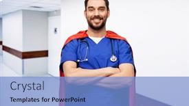  Presentation with male nurse - Slide deck enhanced with healthcare-profession-and-medicine-concept background and a light blue colored foreground