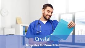  Presentation with medical profession - Amazing slide deck having healthcare-profession-and-medicine-concept backdrop and a teal colored foreground