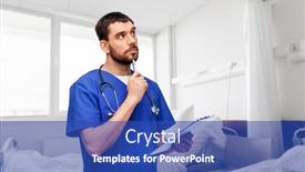  Presentation with male nurse - PPT theme featuring healthcare-profession-and-medicine-concept background and a cobalt blue colored foreground