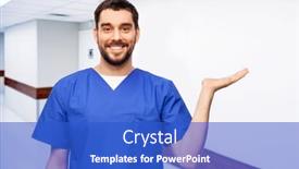  Presentation with male nurse - Colorful presentation enhanced with healthcare-profession-and-medicine-concept backdrop and a cobalt blue colored foreground