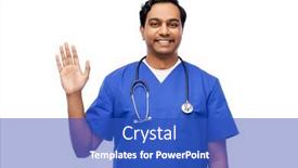  Presentation with male nurse - PPT theme featuring healthcare-profession-and-medicine-concept background and a cobalt blue colored foreground