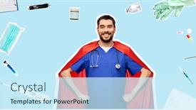  Presentation with medical profession - PPT theme having healthcare-profession-and-medicine-concept background and a cool aqua colored foreground