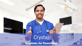  Presentation with clipboard stethoscope - Amazing slide deck having healthcare-profession-and-medicine-concept backdrop and a cobalt blue colored foreground