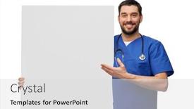  Presentation with male nurse - PPT theme featuring healthcare-profession-and-medicine-concept background and a light gray colored foreground