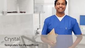  Presentation with male nurse - Presentation theme consisting of healthcare-profession-and-medicine-concept background and a light gray colored foreground