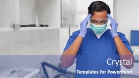  Presentation with stressed nurse - Presentation theme with healthcare-profession-and-medicine-concept background and a ocean colored foreground