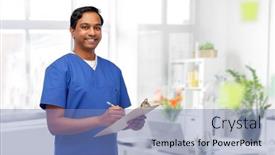  Presentation with medical smiling doctor - Presentation theme featuring healthcare-profession-and-medicine-concept background and a teal colored foreground