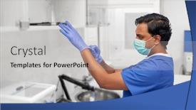  Presentation with medical face mask - Presentation design featuring healthcare-profession-and-medicine-concept background and a light gray colored foreground