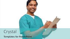  Presentation with medical smiling doctor - Presentation theme enhanced with healthcare-profession-and-medicine-concept background and a teal colored foreground