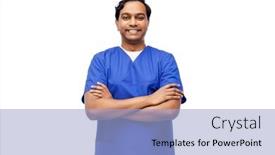  Presentation with male nurse - PPT theme enhanced with healthcare-profession-and-medicine-concept background and a light blue colored foreground