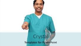  Presentation with male nurse - PPT theme consisting of healthcare-profession-and-medicine-concept background and a teal colored foreground