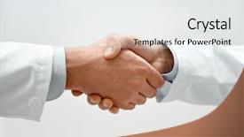  Presentation with shaking hands - Theme having healthcare profession people and medicine background and a white colored foreground