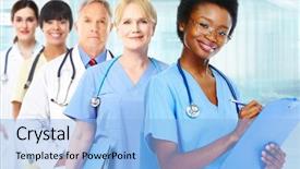  Presentation with professional - Slide deck featuring healthcare professionals - group of professional doctors isolated background and a  colored foreground