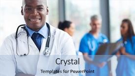  Presentation with smart - Presentation design enhanced with healthcare professionals - smart african medical surgeon background and a light blue colored foreground