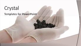  Presentation with black hands - Amazing slide set having healthcare quality doctors - black pills in hands backdrop and a white colored foreground