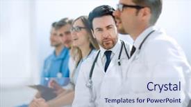  Presentation with respiratory system male anatomy - Cool new PPT theme with healthcare quality doctors - male doctor with colleagues backdrop and a sky blue colored foreground